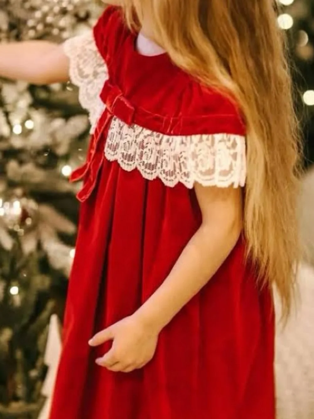 PATACHOU Baby Girls Red Velvet & Lace Bib Collar 24 Months NEW WITH TAG